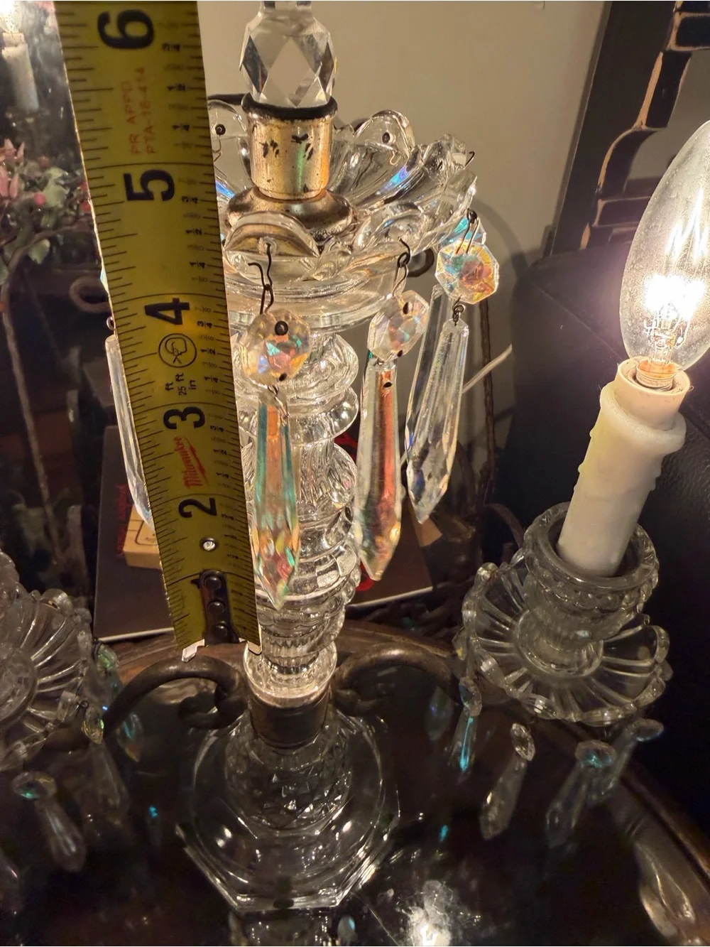 Antique Rare Aurora Borealis Crystal Dual Arm Candelabra Lamp Baccarat Style